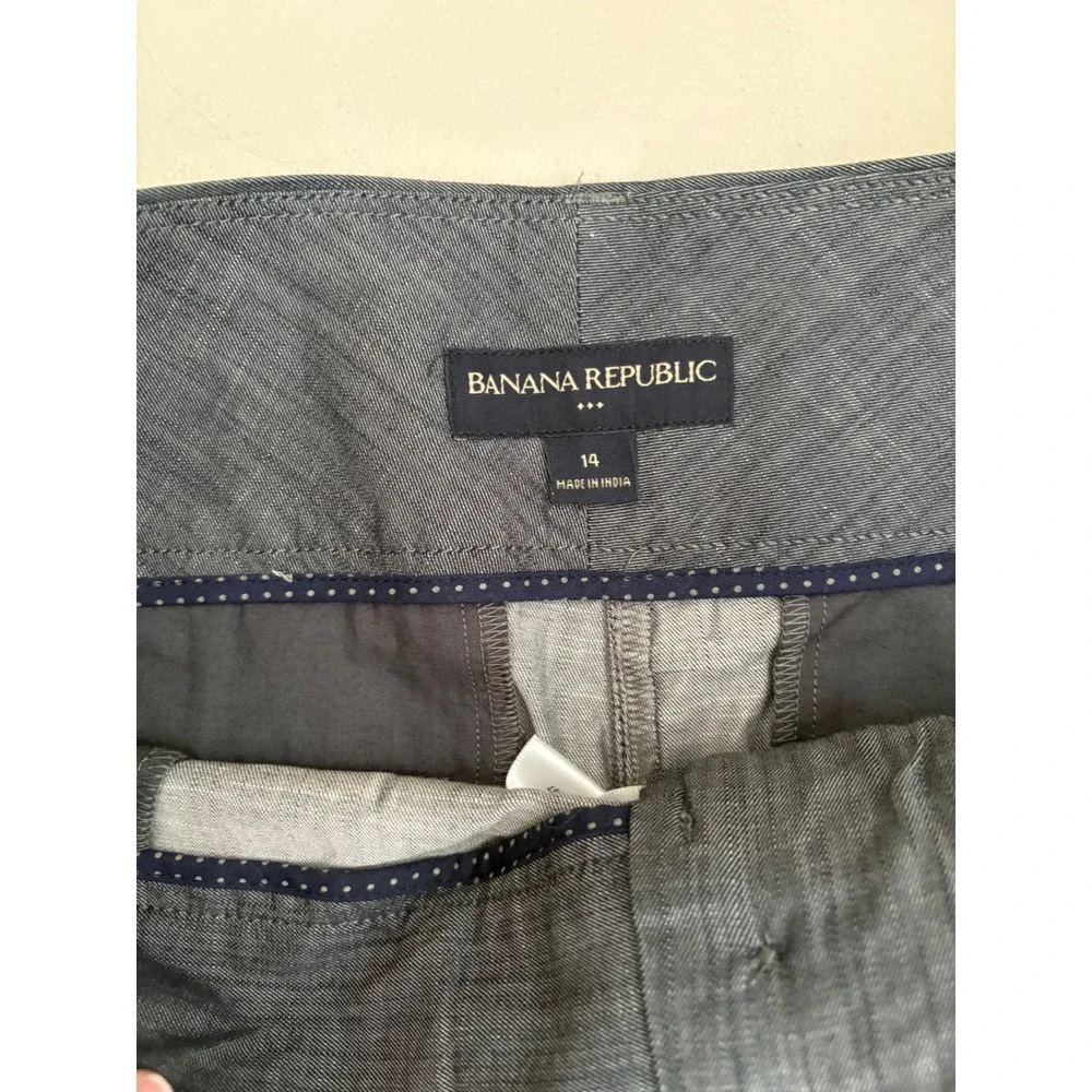 Banana Republic Womens 14 Wide Leg Trousers Gray Cotton Blend Cuffed Hem Pants